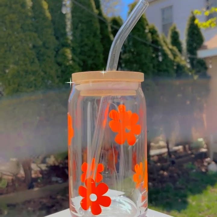 Pink pretty designs - Wholesale Drinking glass/cup - Retro flower can glass4