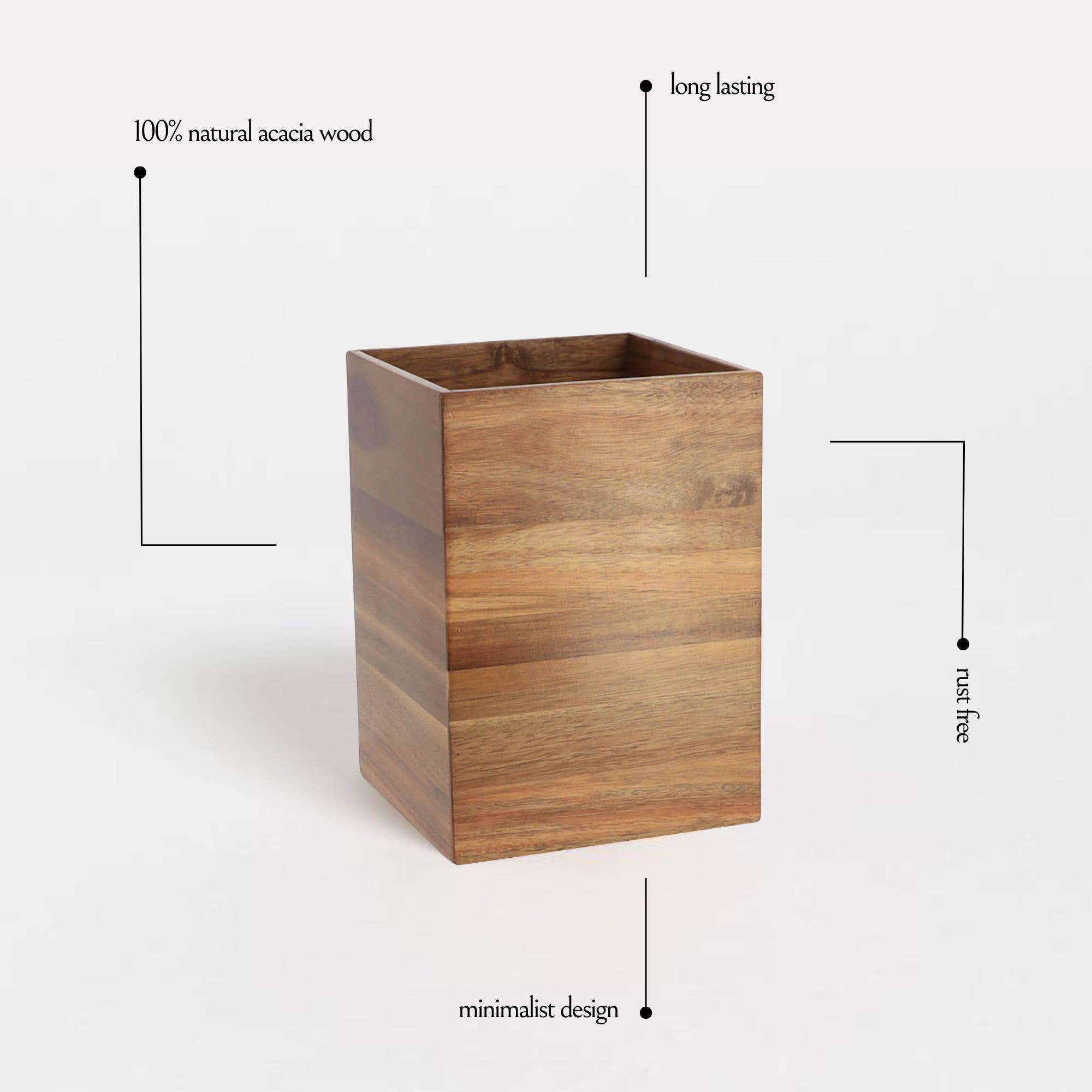 Evideco French Home Goods - Vente Poubelle de salle de bain - Corbeille à papier carrée Acacia 2 gallons (7,5 litres)4