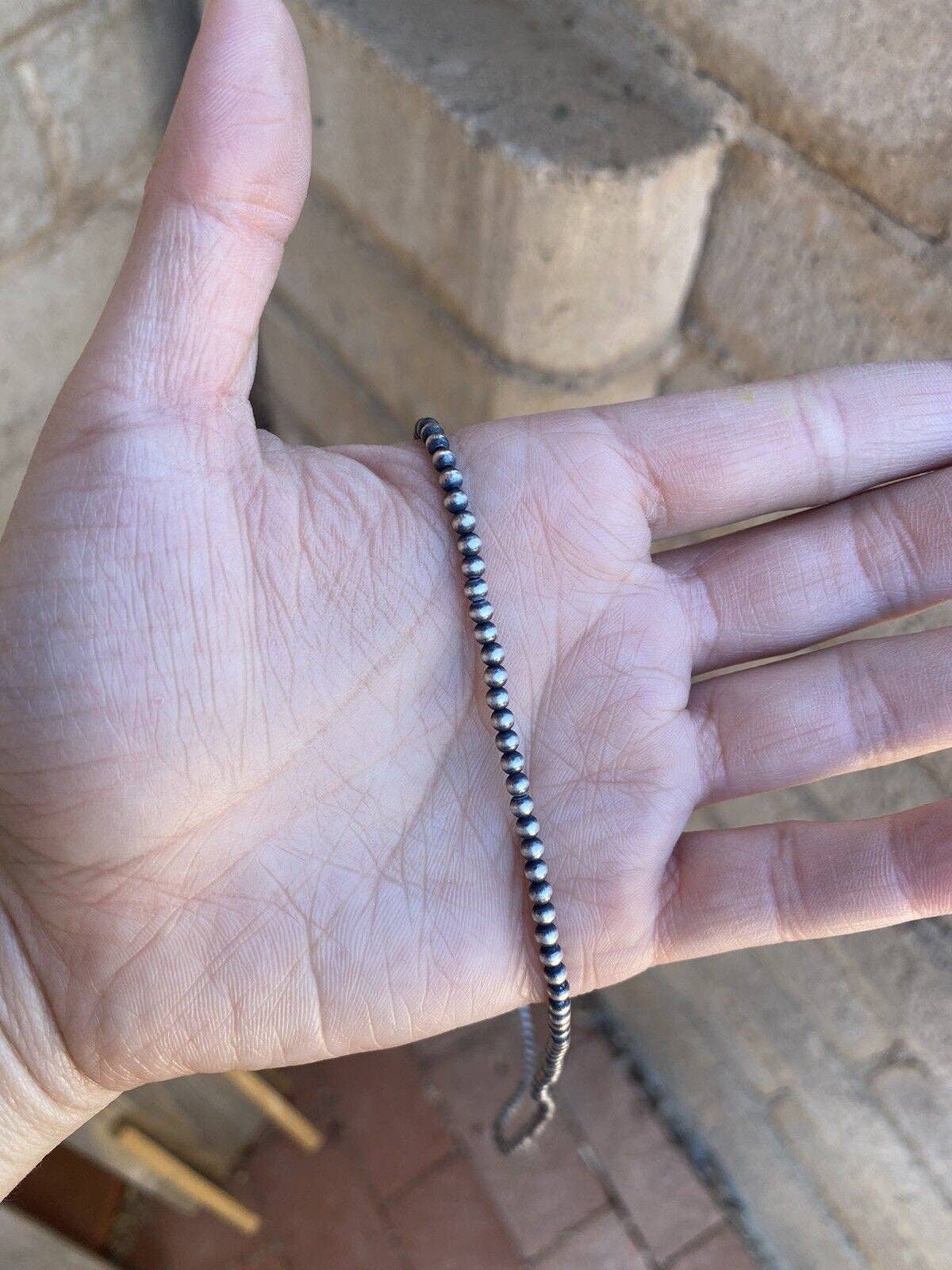 Nizhonitradersllc - Wholesale Beaded/Pearl Necklace - 3mm Sterling Silver Navajo Pearl Style Beaded Necklace4