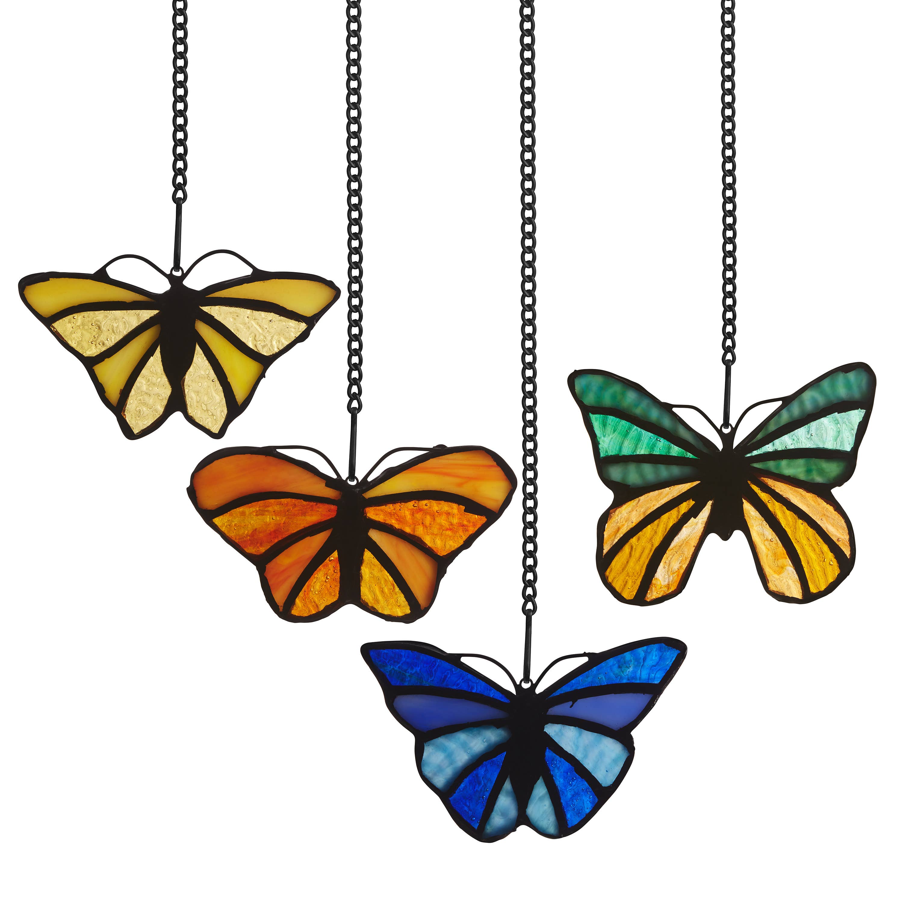 River of Goods - Wholesale Suncatcher - 3.2"H Butterfly Kaleidoscope Stained Glass Window Panel Set1