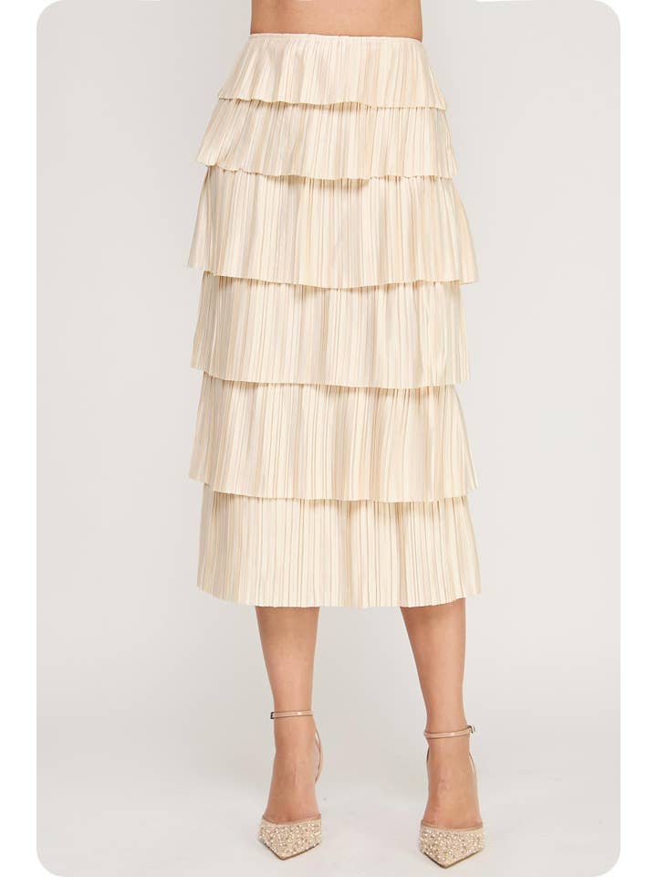 Strut & Bolt - Wholesale Skirt - Women's - Pleated Satin Tiered Midi Skirt