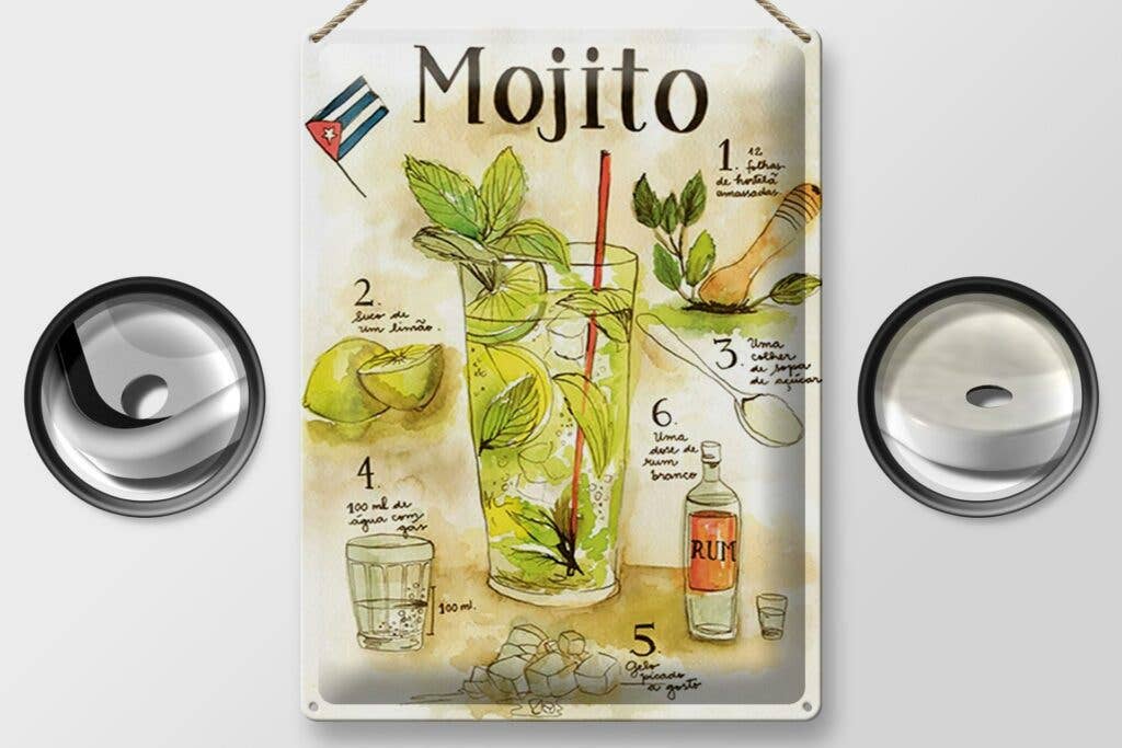 Femer – wholesale Sign – Tin Sign Recipe 30x40 cm Mojito Rum Suco de Limão Agua Deco Sign1