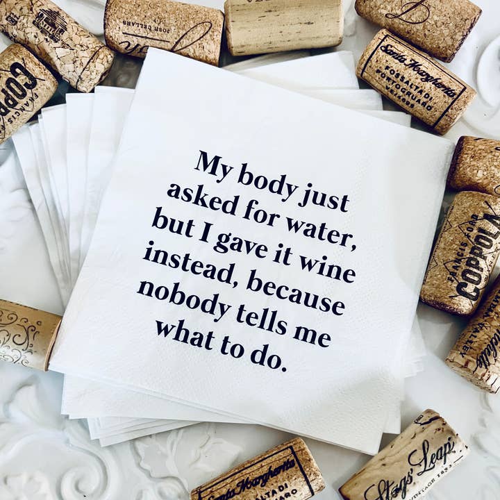 ellembee gift - Wholesale Disposable Napkin - My body asked for water funny and sassy Cocktail Napkins