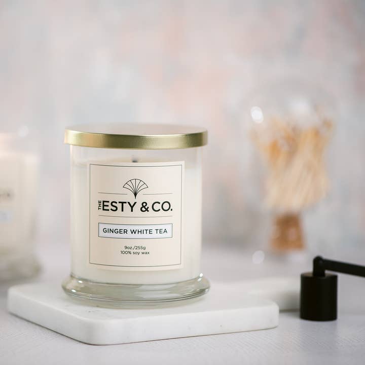 The Esty & Co® - Wholesale Jar/Filled Candle - Ginger White Tea 100% Soy Wax Candle • Spa Gift • Christmas 1