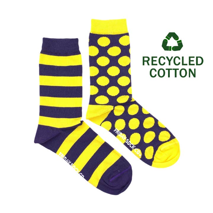 Women's Recycled Cotton Purple & Yellow Stripe & Dot Socks for wholesale by Friday Sock Co.