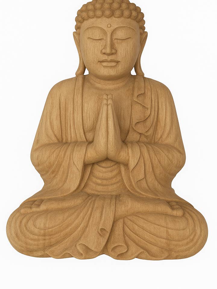 Anjali Mudra Houten Boeddhabeeld – Suarhout voor wholesale door The Bali Wood Co.