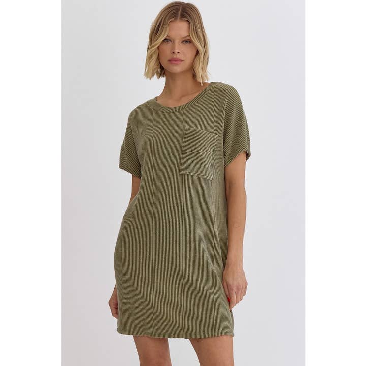 STYLE USA - Wholesale Dress - Women's - Ribbed round neck short sleeve mini dress