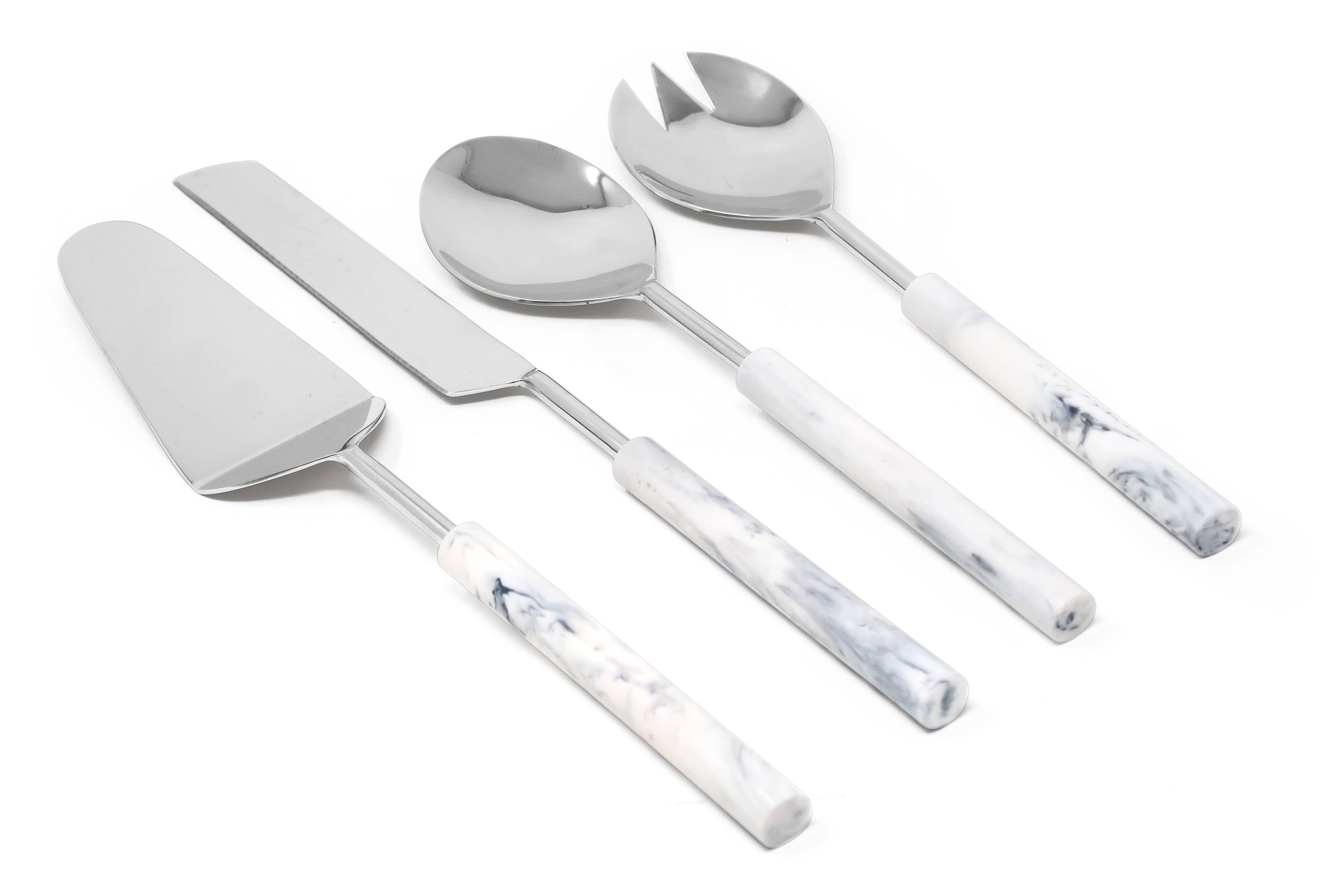 VIVIENCE – wholesale Serving utensil – Cake/Salad Server Set with Marble Handle0