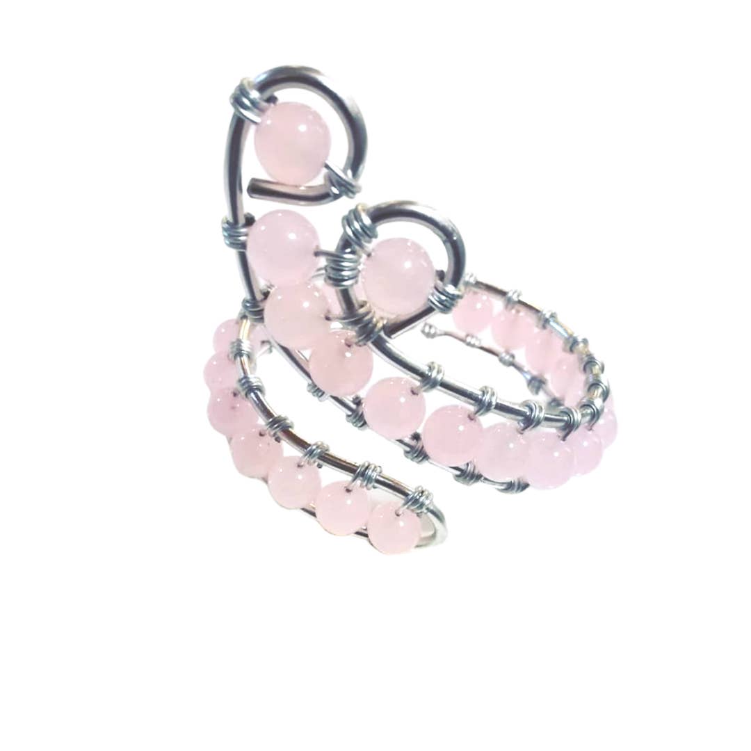 Queen Mary Flower - Wholesale Beaded Bracelet - Silver-colored aluminum bracelet and rose quartz