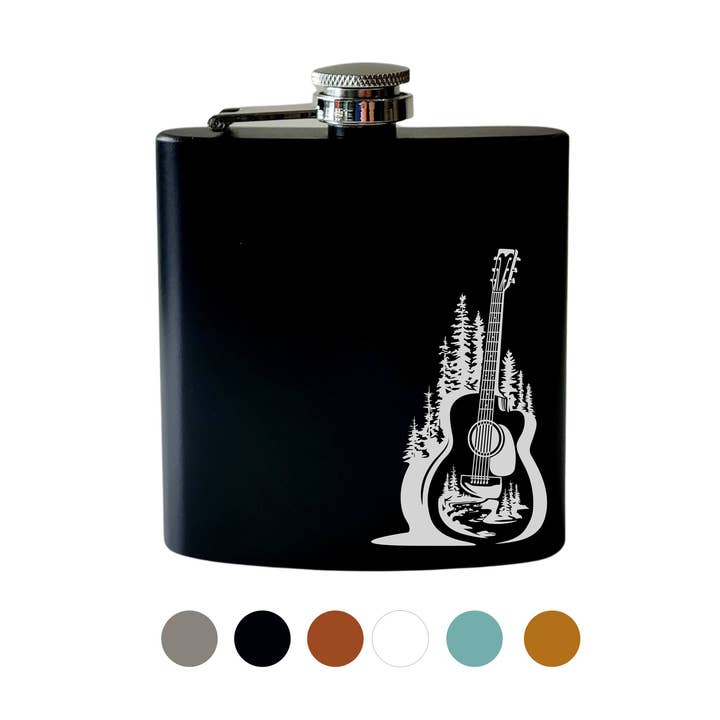 Flask- Guitar with Evergreen Trees for wholesale by Beckman Design