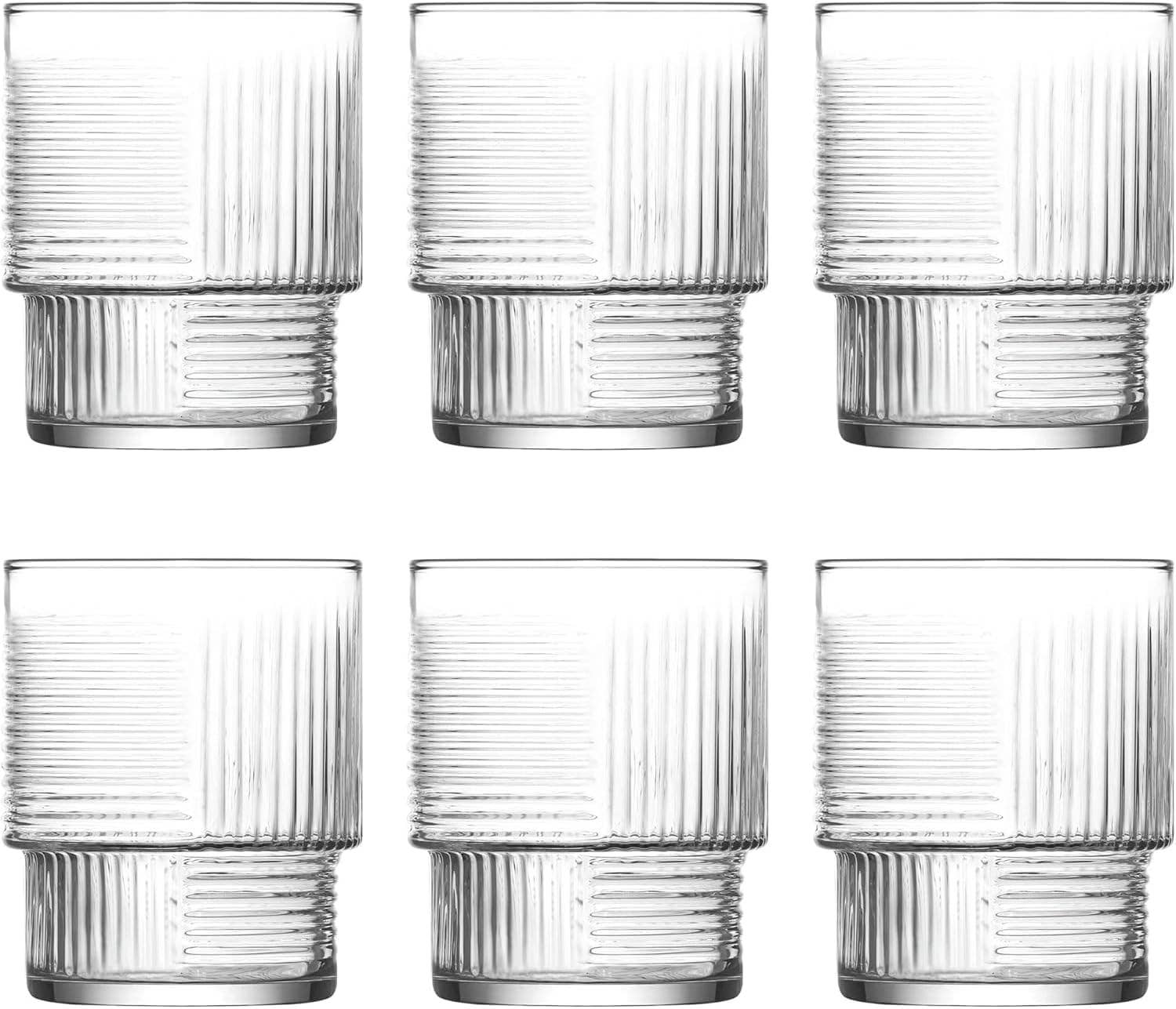 Biomatea - Vendita all'ingrosso Bicchiere/tazza - Set di 6 bicchieri | Bicchieri da 325 ml per matcha | Bicchiere a coste con motivo geometrico | Bicchiere per matcha, frullati, acqua, bibite, bicchieri da bere, IMPILABILI2