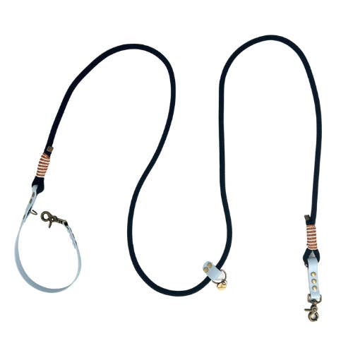 MULTIPOSITION navy blue paracord leash/biothane sky for wholesale by KITSUNE.DOG