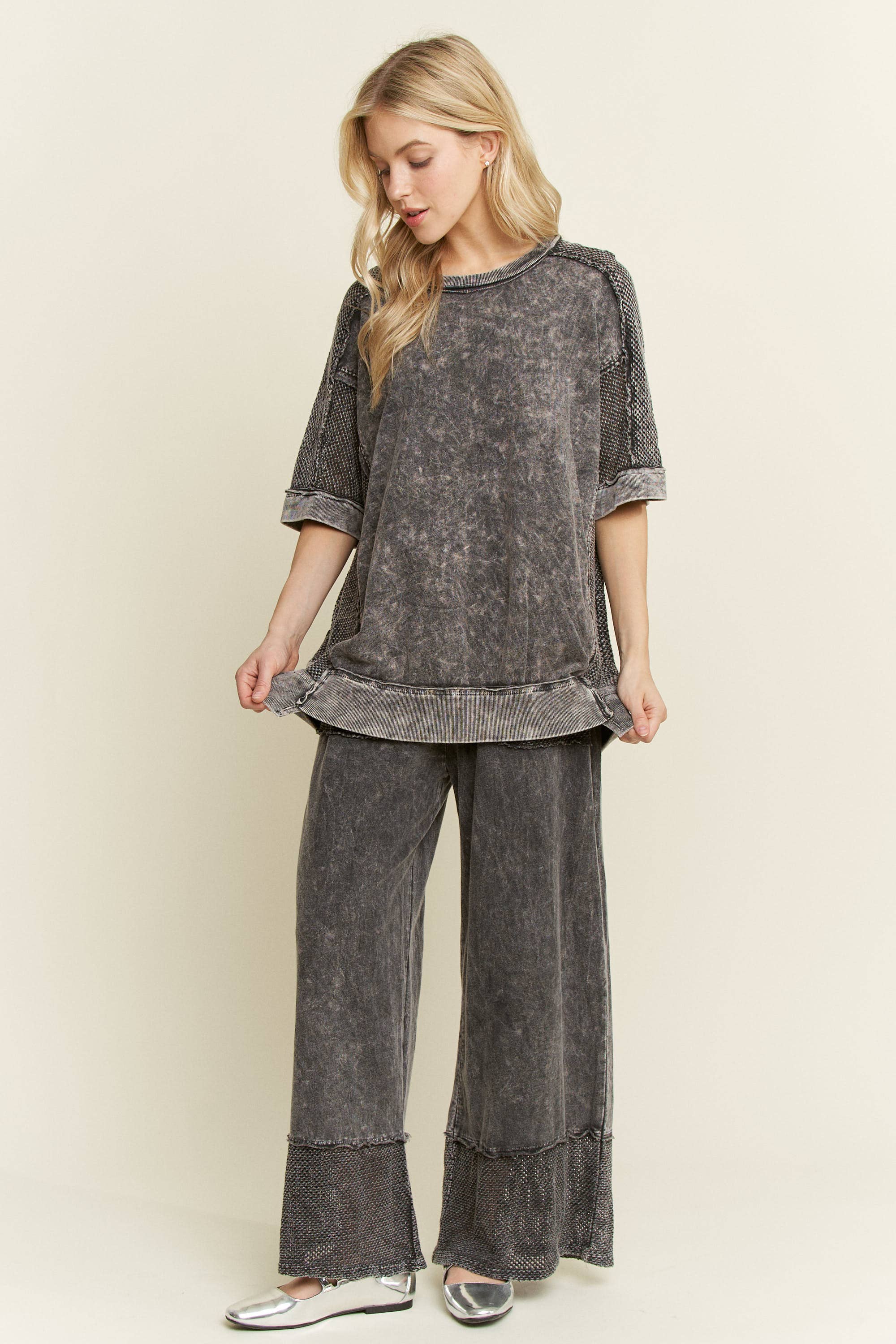 J.Her – wholesale T-shirt – women's – MineralWashed Open Mesh Tshirt HT63333