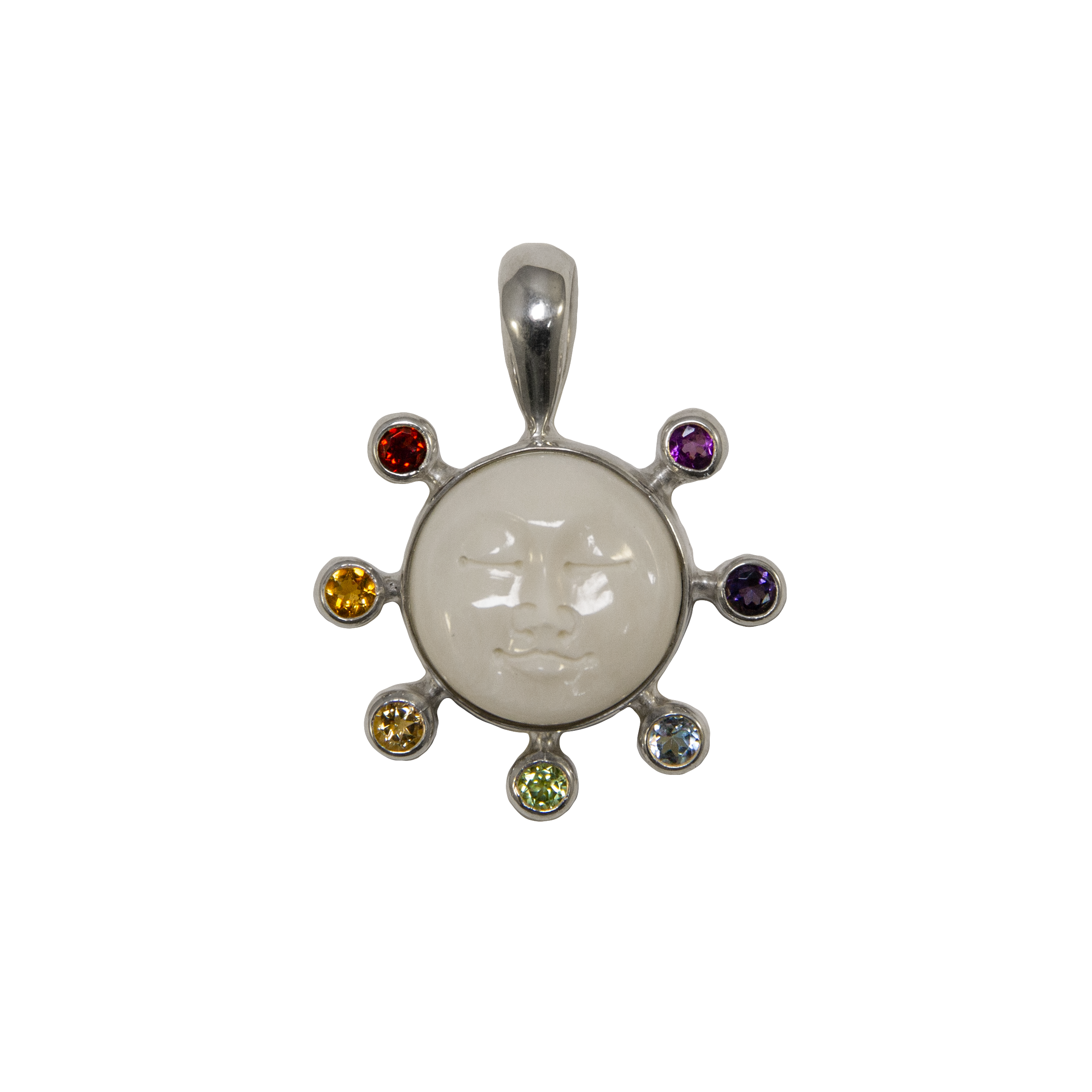 Ajmer by Jodi - Wholesale Individual Charm/Pendant - Moon Face Chakra Pendant in sterling silver ~ 7 faceted gems11