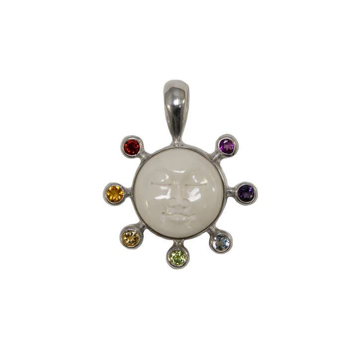 Ajmer by Jodi - Wholesale Individual Charm/Pendant - Moon Face Chakra Pendant in sterling silver ~ 7 faceted gems11