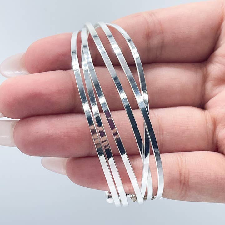 18k Silver Filled Bangle With Thin Smooth Layers for wholesale by Milie