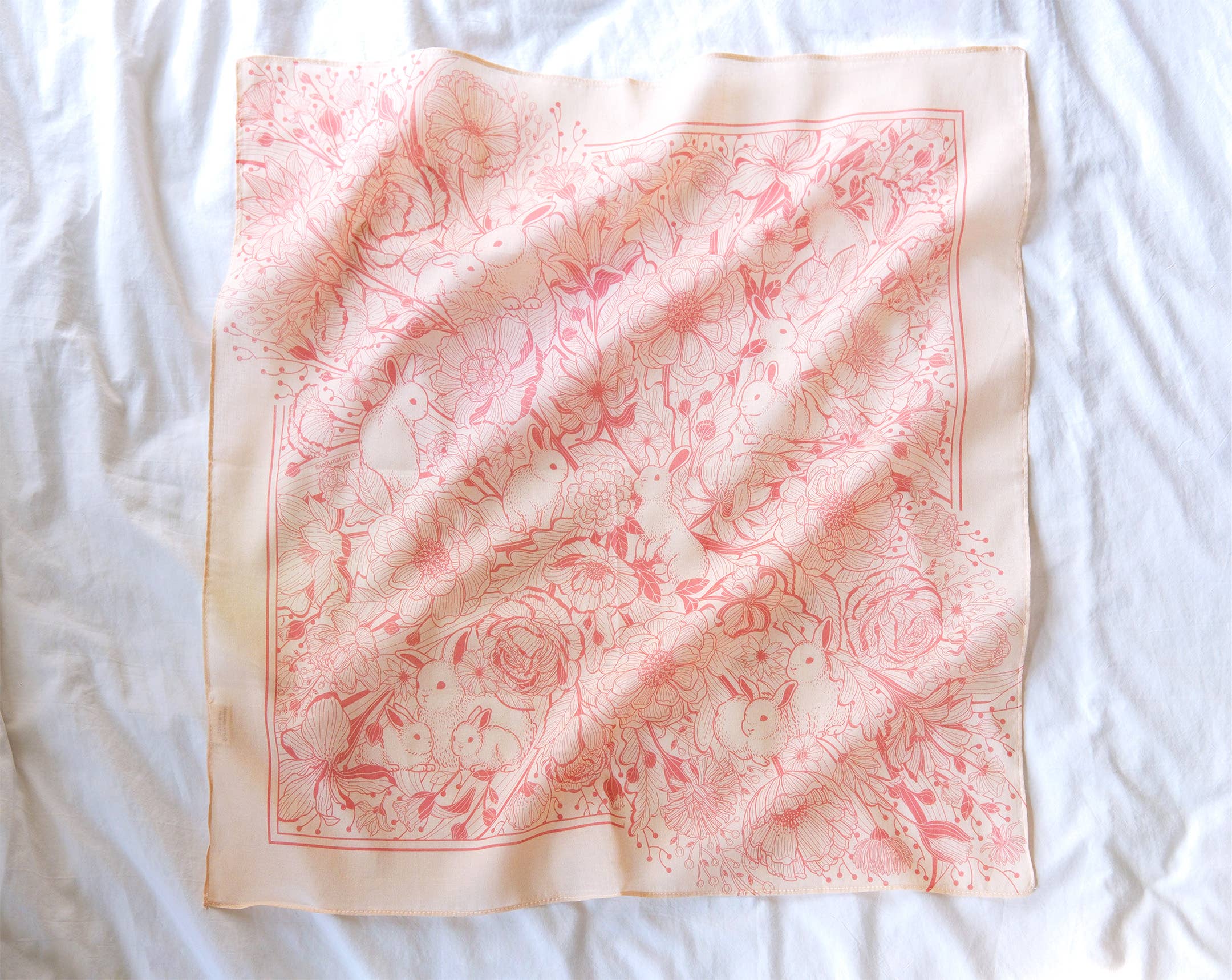 sol&mar art co. - Wholesale Bandana - Unisex - Bunny in the Floral Breeze Bandana Scarf (Pastel Pink)6