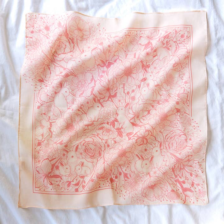 sol&mar art co. - Wholesale Bandana - Unisex - Bunny in the Floral Breeze Bandana Scarf (Pastel Pink)6