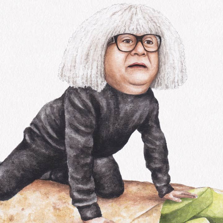 Celebs on Sandwiches - Wholesale Art Print - Danny DeVito on a Burrito - Watercolor Print1