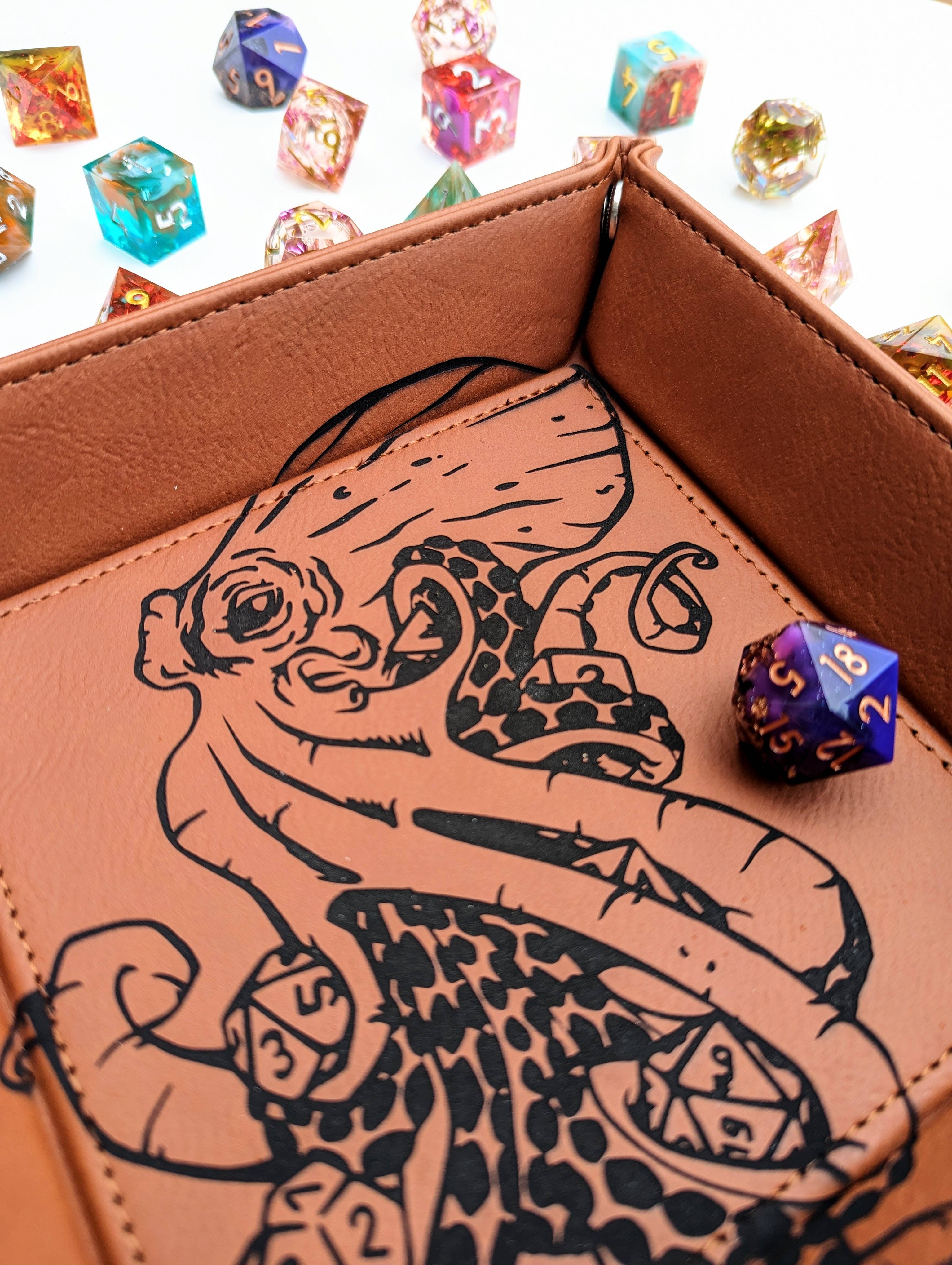 Emberglow Gaming - Wholesale Dice - Kraken of Holding - D&D Vegan Leather Dice Rolling Tray1