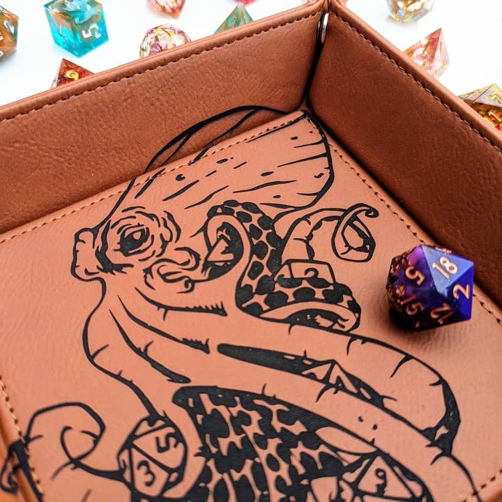 Emberglow Gaming - Wholesale Dice - Kraken of Holding - D&D Vegan Leather Dice Rolling Tray1