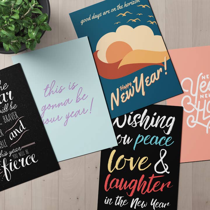 Postkarten-Set: Frohes neues Jahr, Set mit 5 oder 10 Notizkarten für den Großhandel von CardCraft