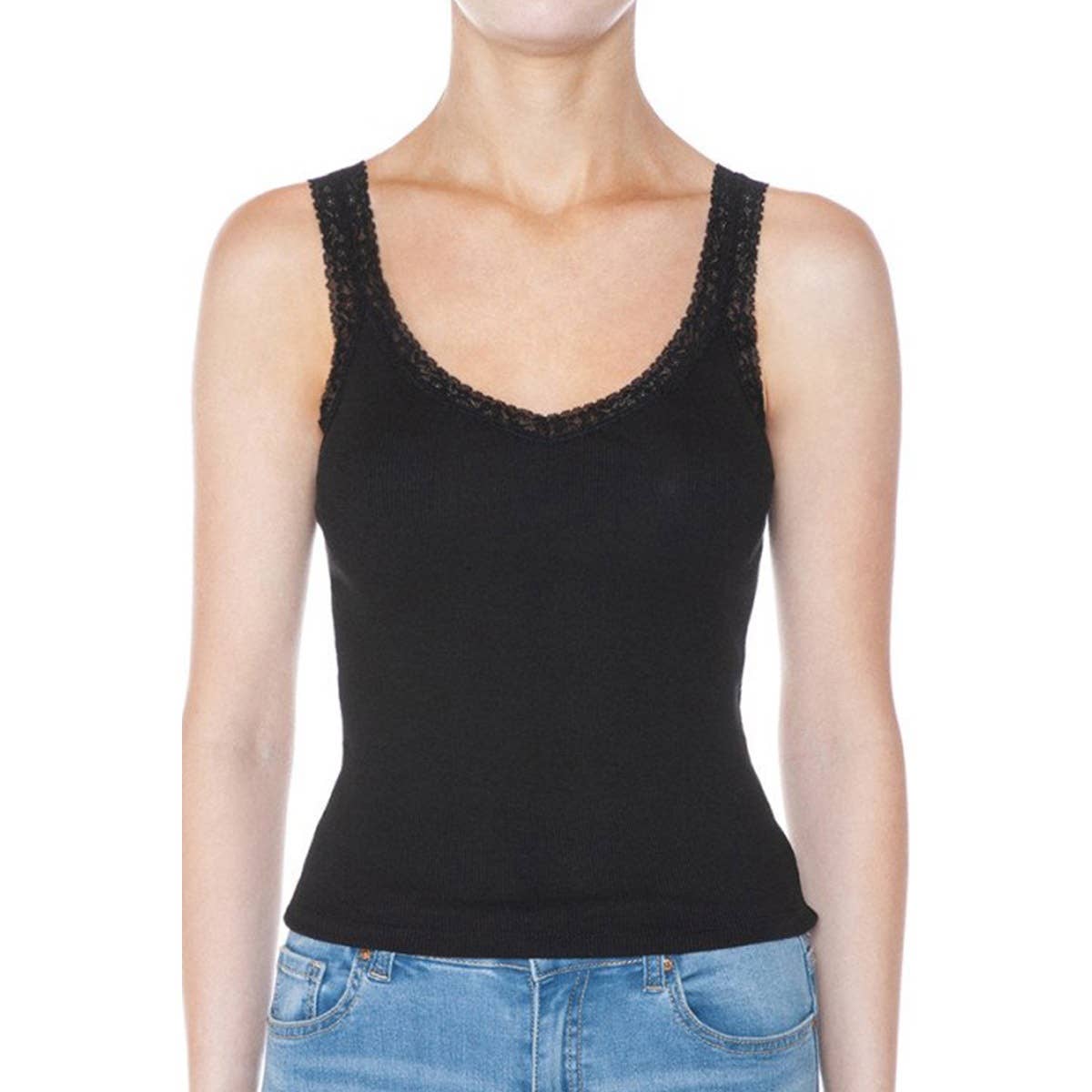 UP CLOTHING - Wholesale Tank Top - Women's - RIBBED V NECK LACE TRIMMED TANK TOP7
