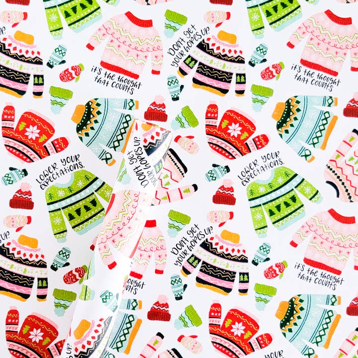 Paper Bunny Press - Wholesale Flat Wrap - Ugly Sweater Funny Holiday Wrapping Paper Sheets2