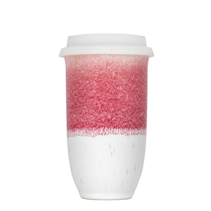 Coral Pink 16oz Ceramic Mug – (Includes Lid & Band) for wholesale by Nova Ceramics Travel Mugs