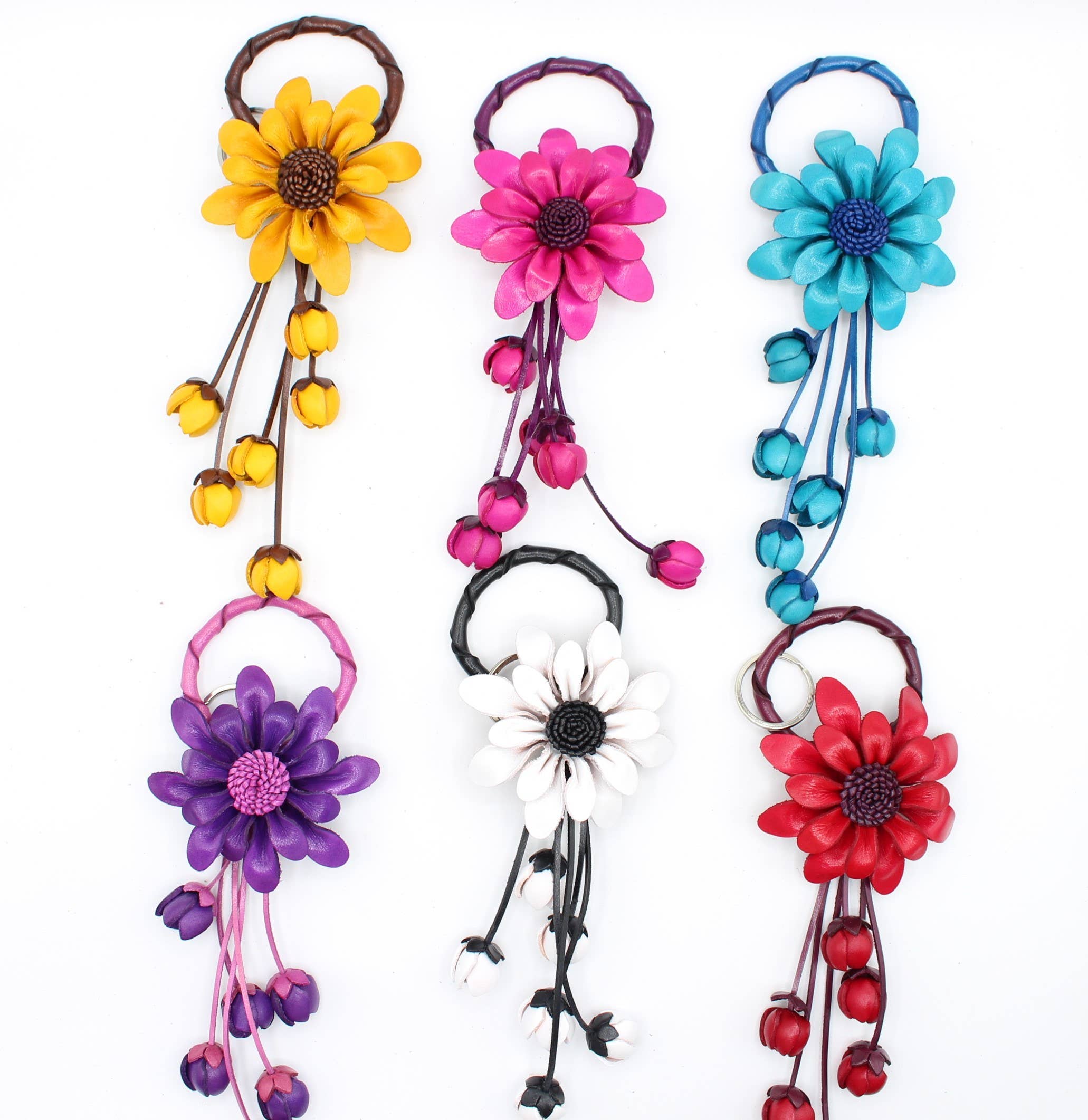 Sunflower Handmade leather inc – Porta-chaves - Mulher por atacado – Porta-chaves de flor de couro chaveiro bolsa charm.4