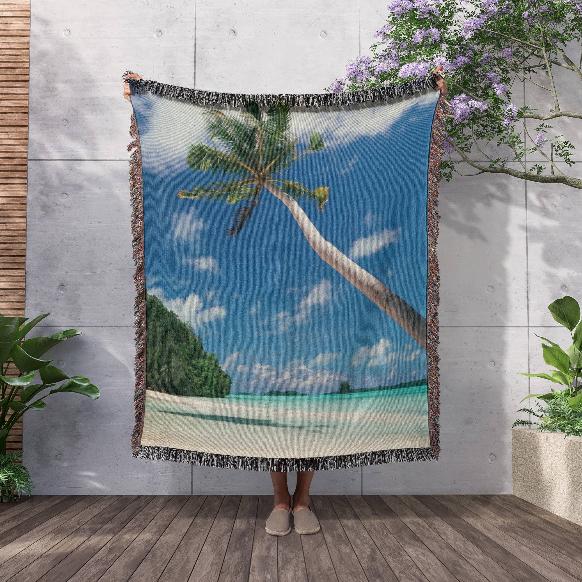 3dRose - Wholesale Throw Blanket - 3dRose, Palau, Palm trees along tropical beach, Blanket2