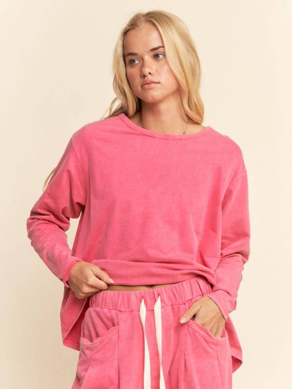 Davi & Dani - Wholesale Top & Pant Set (NOT Loungewear) - Women's - GARMENT WASHED LONG SLEEVE TOP AND PANTS SET0