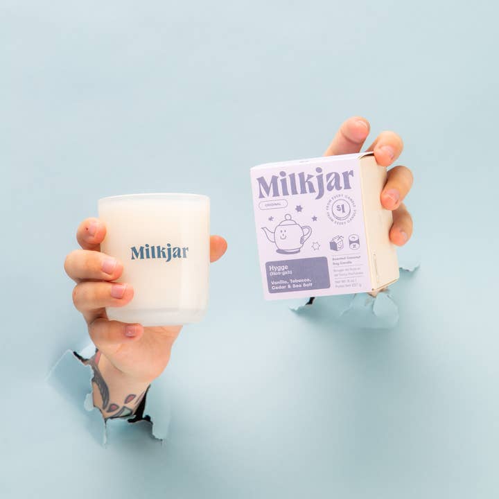 Milk Jar Candle Co. - Wholesale Jar/Filled Candle - Hygge - Vanilla, Tobacco & Cedar Coconut Soy 8oz Candle