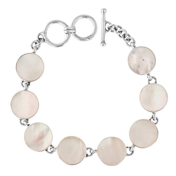 925 silver vit pärlemorskal sterlingarmband, 16,5 cm-19 cm för wholesale av FifiRose