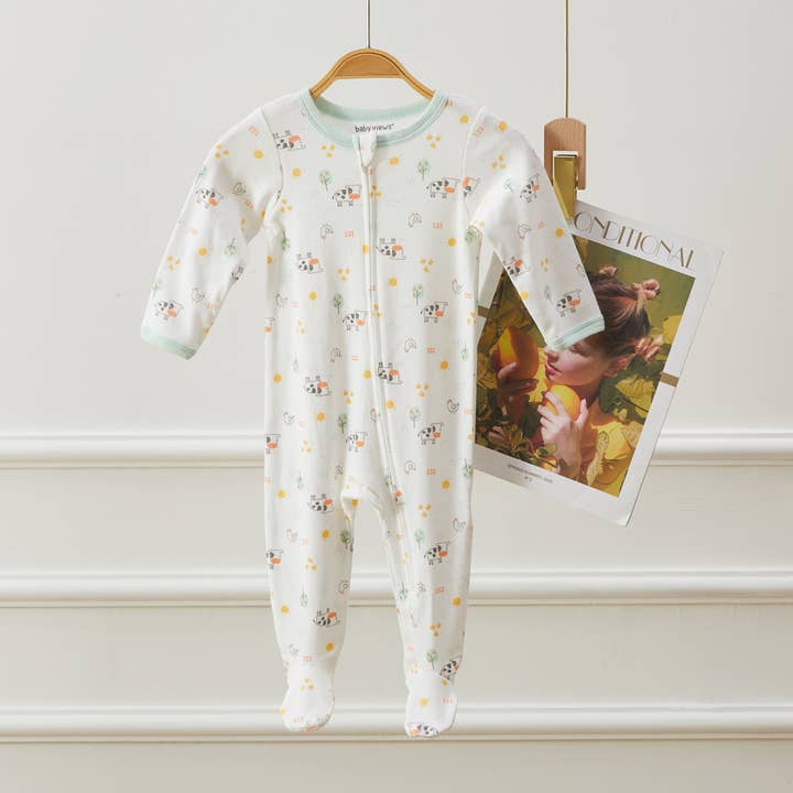 Cow & Farm Pattern Zipper Footie Pajamas Romper for wholesale by Lollipop Dreams