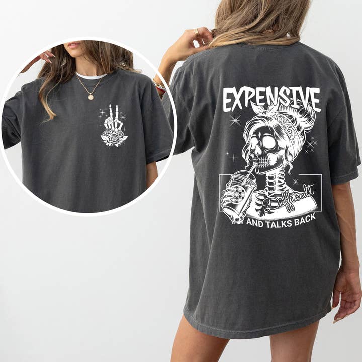 Refinery Number One LLC – Großhandel Tunika – Damen – Teuer, schwierig, spricht zurück, Wilde Frau, Mama, Mutter, Skelett, Retro, Comfort Colors T-Shirt1