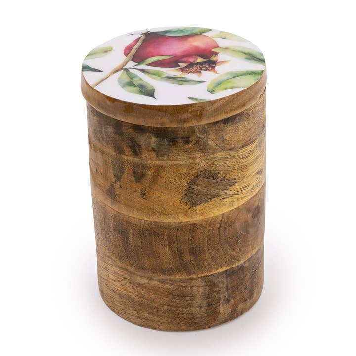 Pomegranate Small Wooden Storage Jar 16cm 6PK for wholesale by Candlelight Products Ltd