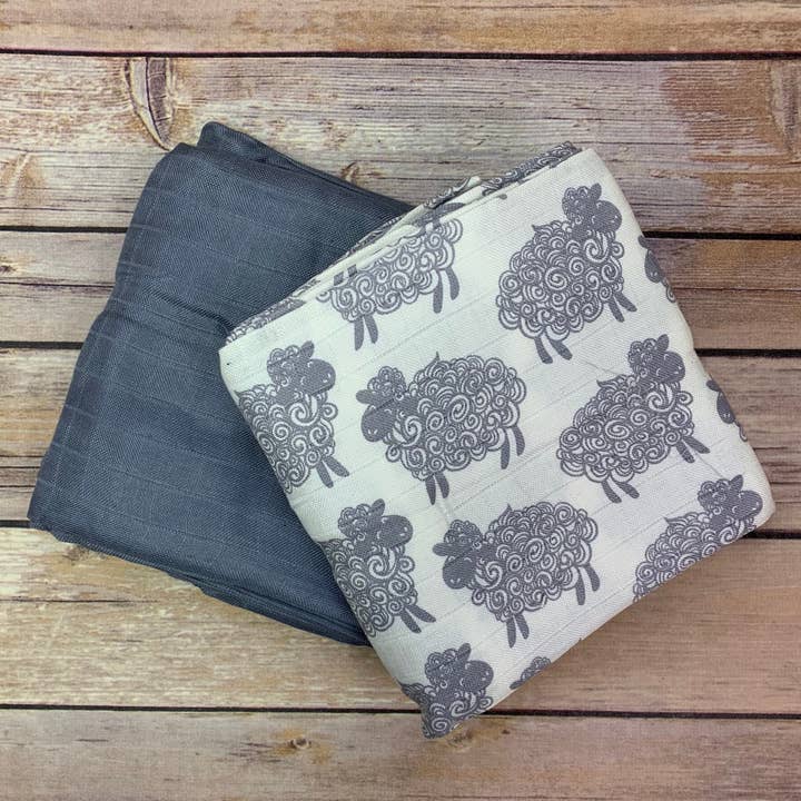 Sheep & Grey, 2 pz di fasce in mussola BAMBOO 150 x 150 cm in bambù, mussola, copertura per allattamento, coperta grande e leggera per la vendita all'ingrosso da parte di Bambino Land