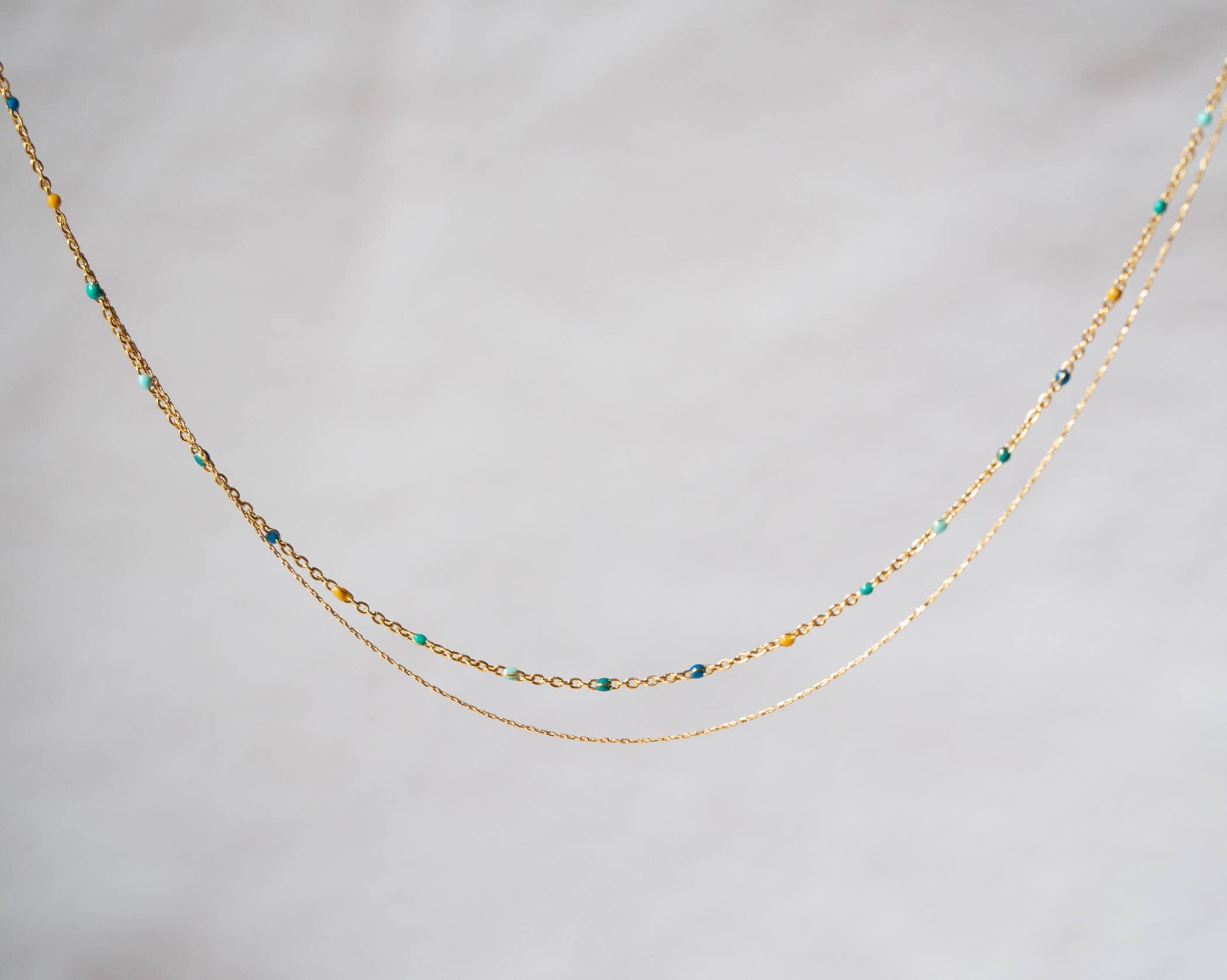 Atelier Vivienne - Wholesale Beaded/Pearl Necklace - Ultra fine delicate minimalist double row necklace//colored resin pearls//fine gold//delicate jewelry//French handmade creation1