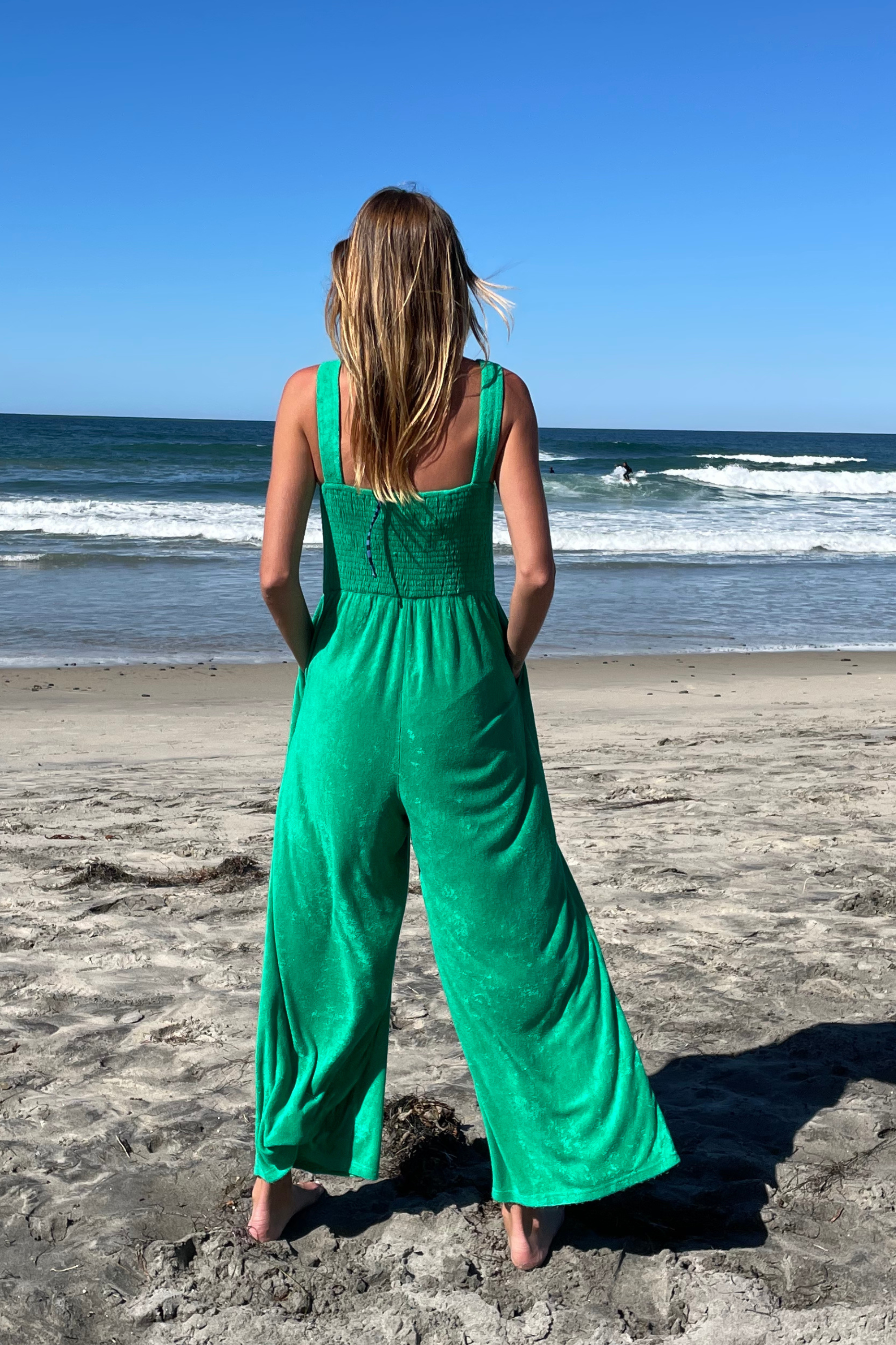 Bette - Wholesale Jumpsuit - Women's - Cabana Green Terry Cloth Jumpsuit | Beach-to-Dinner Style13