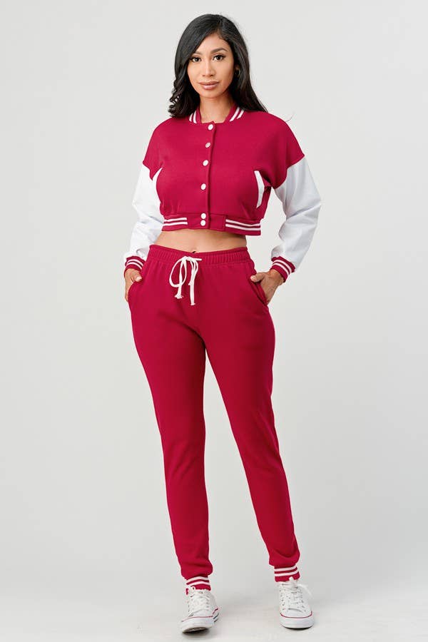 Lime All the Time - Wholesale Lounge Set - Women's - Cropped Varsity Jacket and Jogger Pants Set17