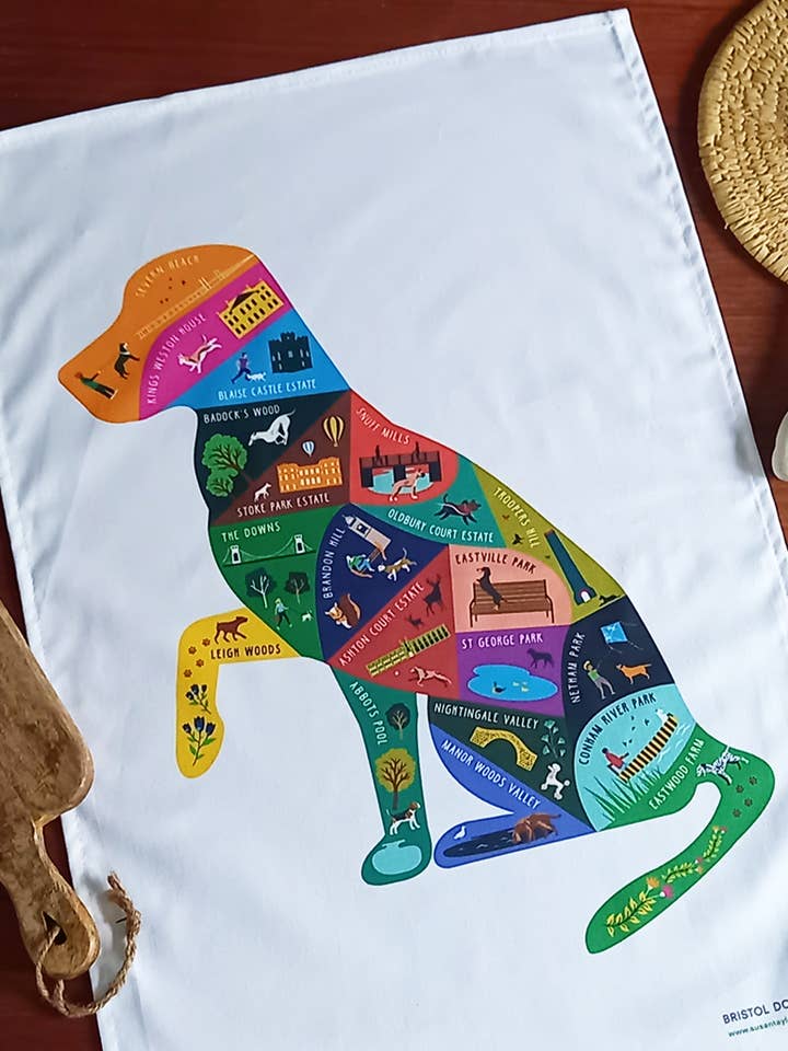 Torchon Bristol Dog Walks pour la vente par Susan Taylor Design