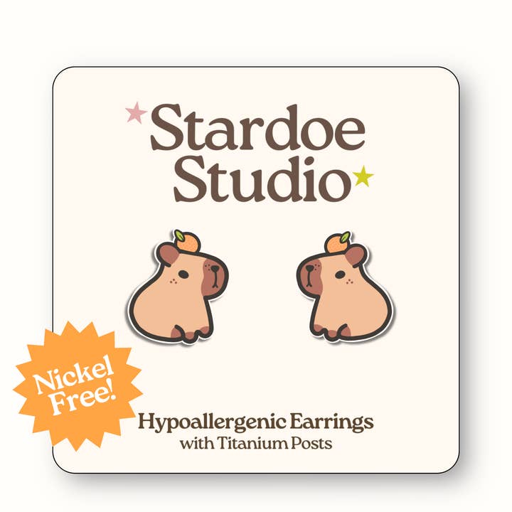 Capybara with Orange Earrings for wholesale by Stardoe Studio