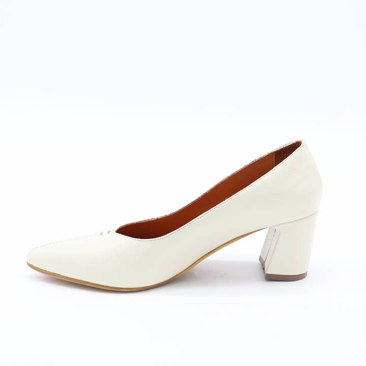 Antoinette block heel pumps ivory leather womens shoes for wholesale on Faire2