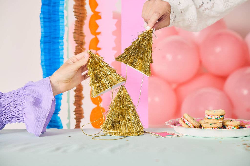 Packed Party - Wholesale Party hat/crown - Golden Girl Mini Gold Fringe Party Hats Set