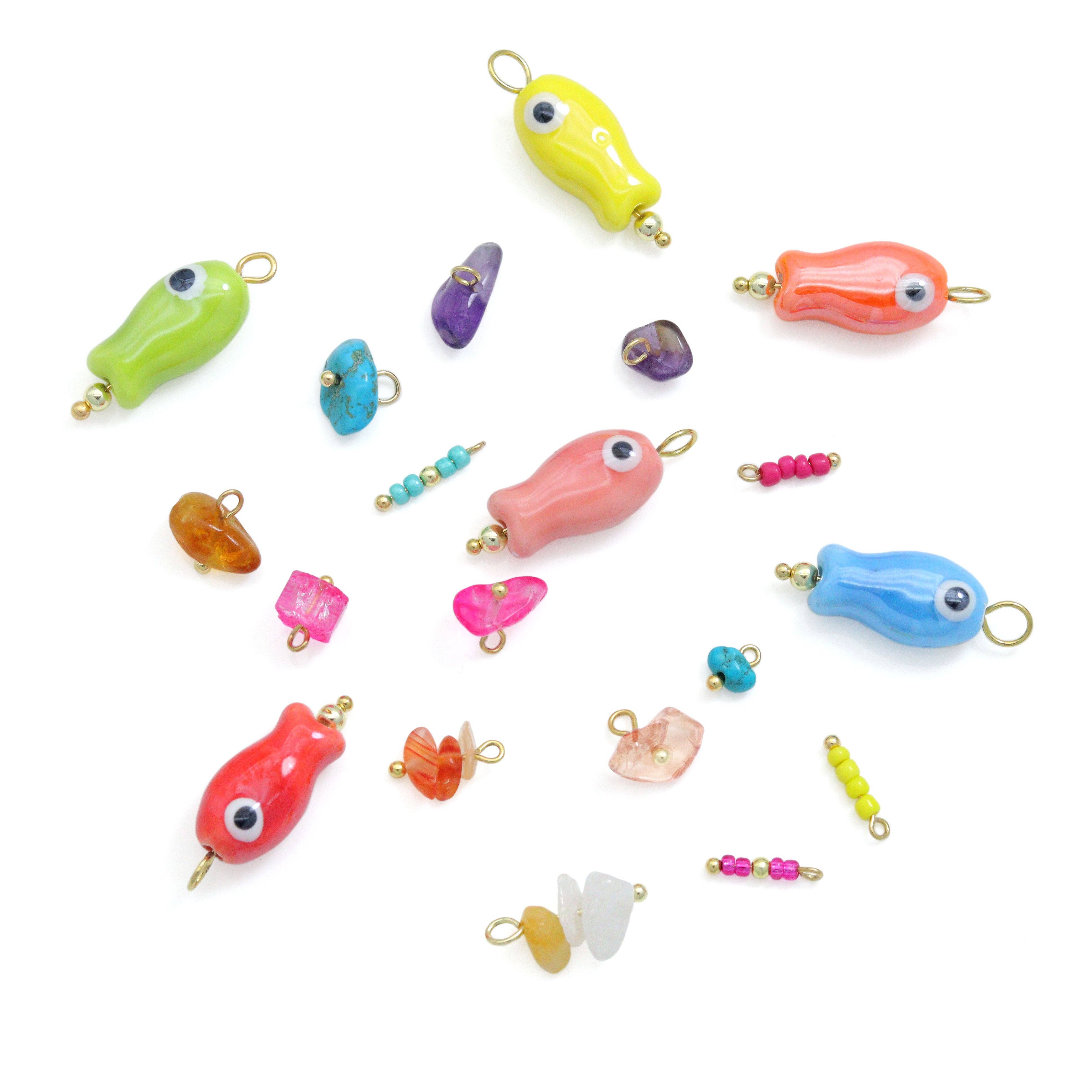 BestBeads&Beyond - Wholesale Individual charm/pendant - Colorful Ceramic Fish Charm Handmade gemstone beads charm For Necklace Bracelet Jewelry Making Supply, Sku#EF8180