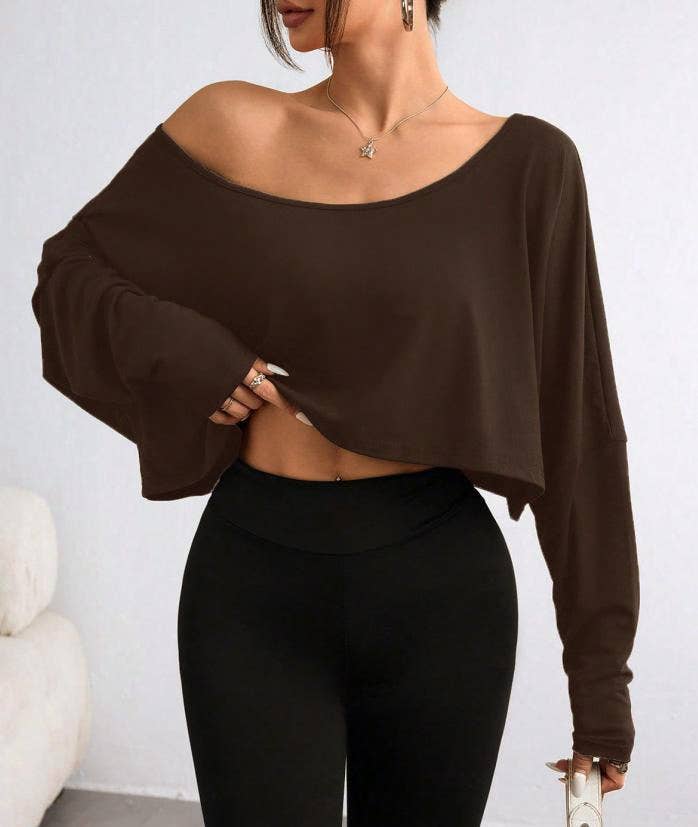 HIDDENBRAND - Wholesale T-Shirt - Women's - One-shoulder Y2K top loose long-sleeves T-shirt1