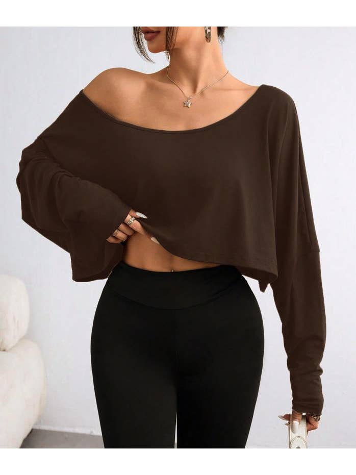 HIDDENBRAND - Wholesale T-Shirt - Women's - One-shoulder Y2K top loose long-sleeves T-shirt1