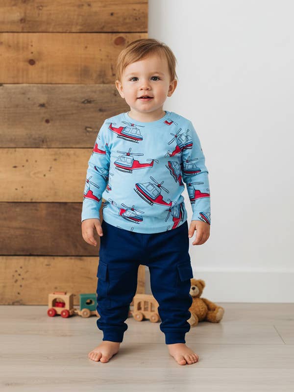 Blue helicopter top & blue pant 2pc boy set 250942M for wholesale by luluclothes
