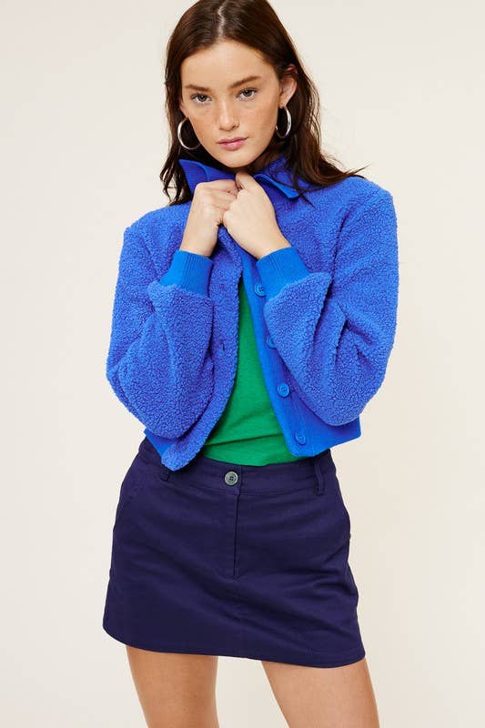 Mimosa - Wholesale Jacket - Women's - Cropped Teddy Jacket with Contrast Ribbed Collar15